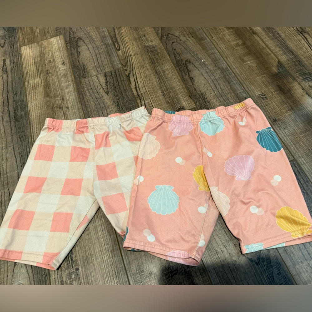 Kids Pink Seashell Print and plaid Pull-On Shorts for under dress lot of 2